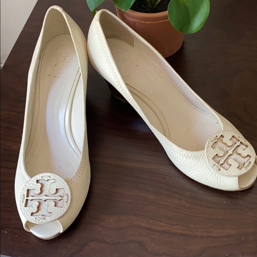 Tory Burch Peep Toe Leather Wedges Sally